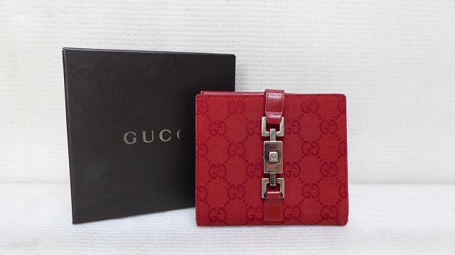 GUCCI グッチ GGキャンバス×エナメル Wホック 二つ折り財布 ジャッキー ライン 赤 レッド 035.2091.2131 定形外郵便全国一律510円 B5-a