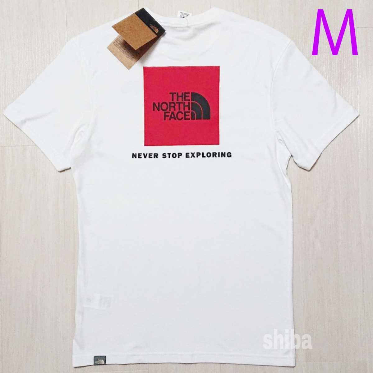 THE NORTH FACE ノースフェイス tシャツ 半袖 ホワイト 白 ボックスロゴ 海外限定 レッドボックス 海外Mサイズ