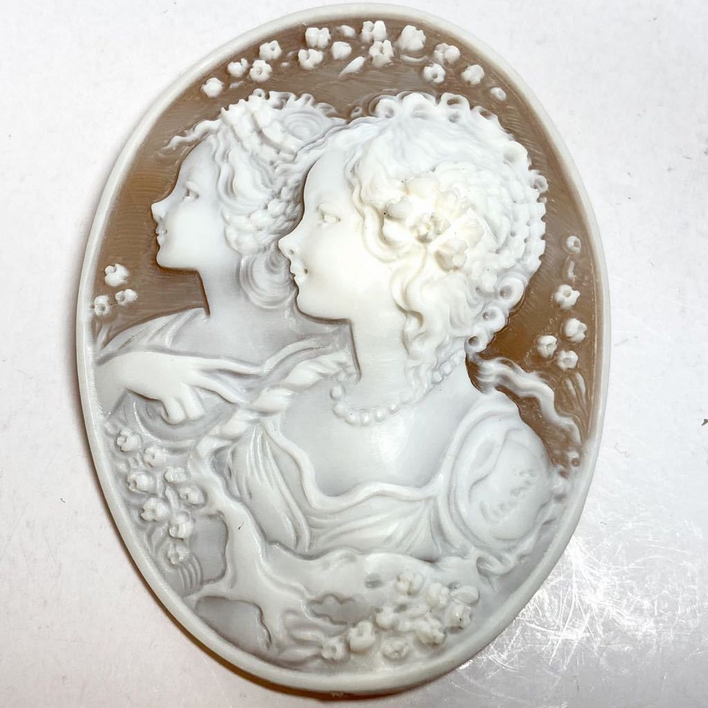 □シェルカメオ18.1g□90.5ct 69.7×52.3mm ルース 彫刻 貴婦人 作家物