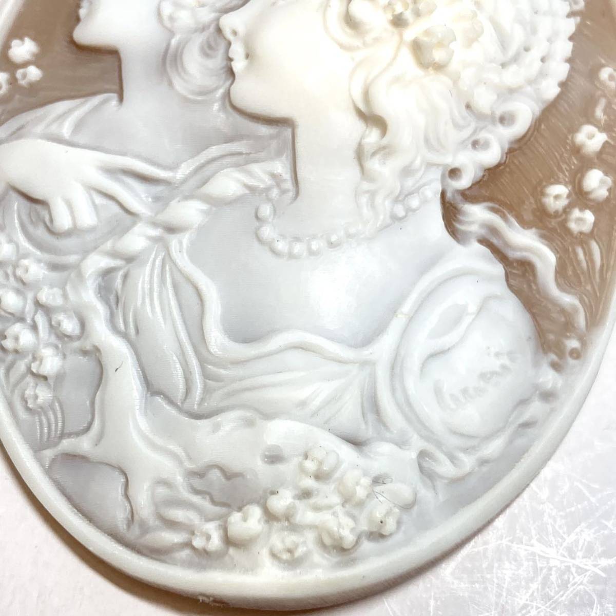 □シェルカメオ18.1g□90.5ct 69.7×52.3mm ルース 彫刻 貴婦人 作家物