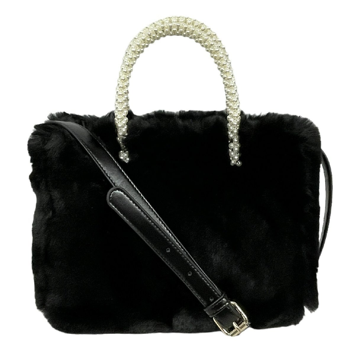 新品同様 エムズグレイシー ２WAY ファー ハンドバッグ ブラック M'S GRACY レディース フェイクパール ショルダーバッグ 【中古】