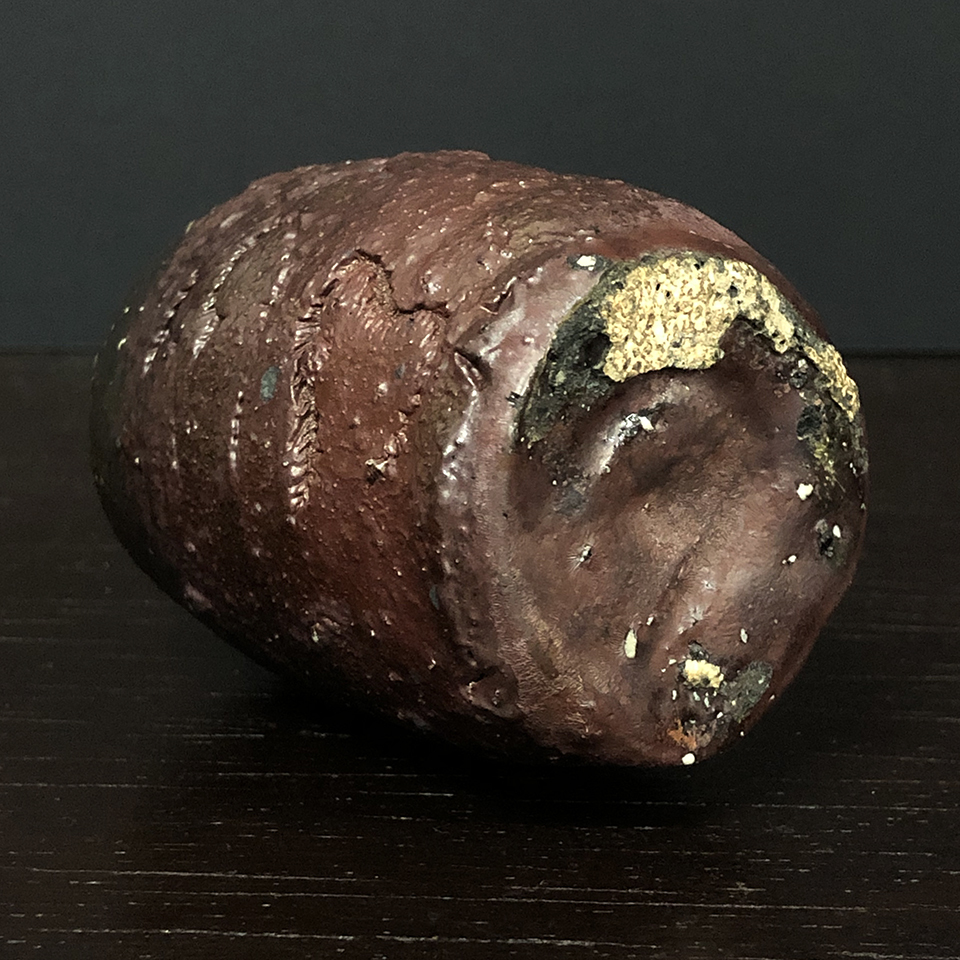 伝説の陶芸家 國吉清尚 焼締 珊瑚窯変 珊瑚紋 筒杯 ぐい呑 (検索用