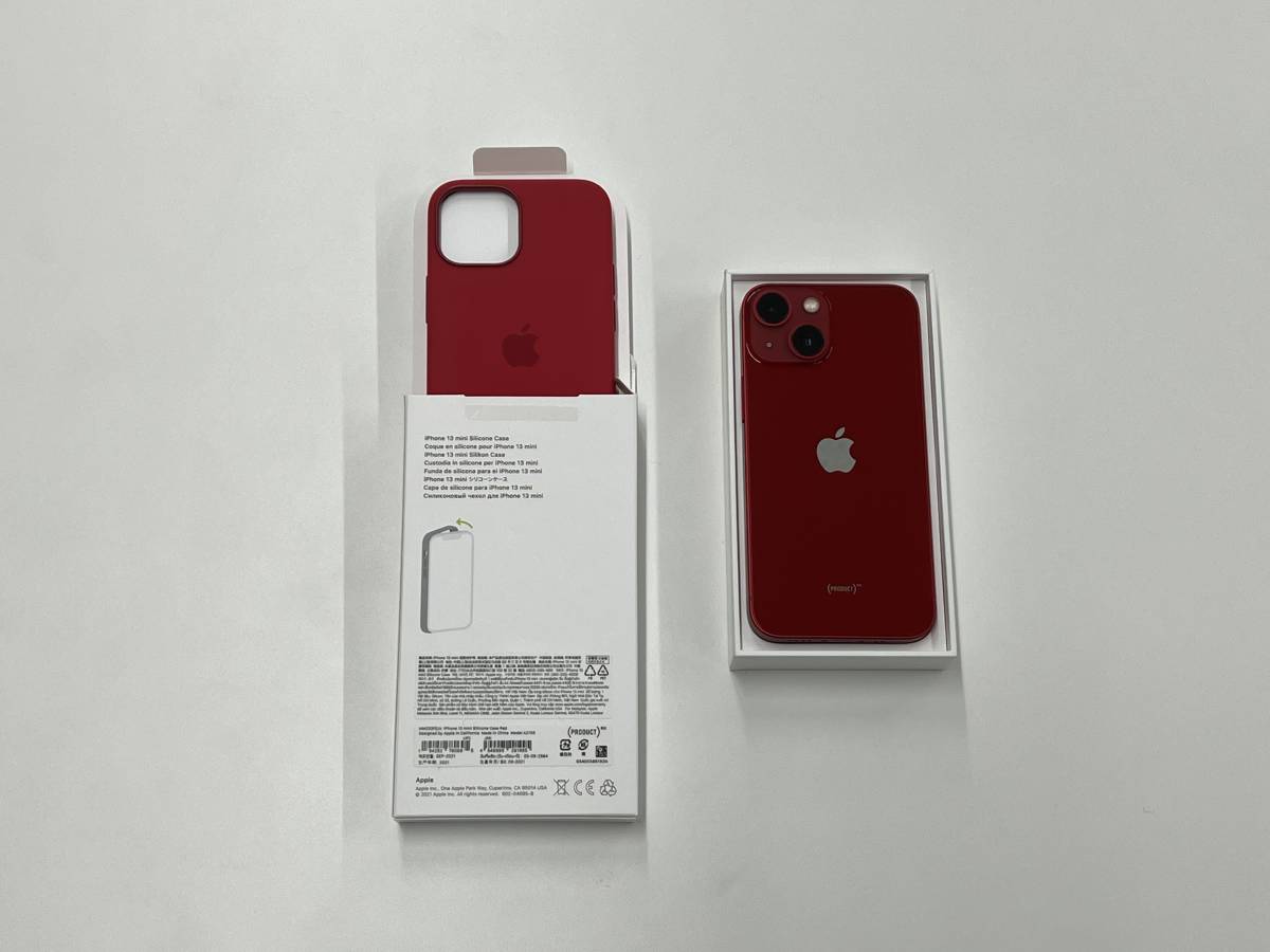 iphone 13 mini 中古 (PRODUCT)RED 純正ケース付き（赤）SIMフリー 256GB