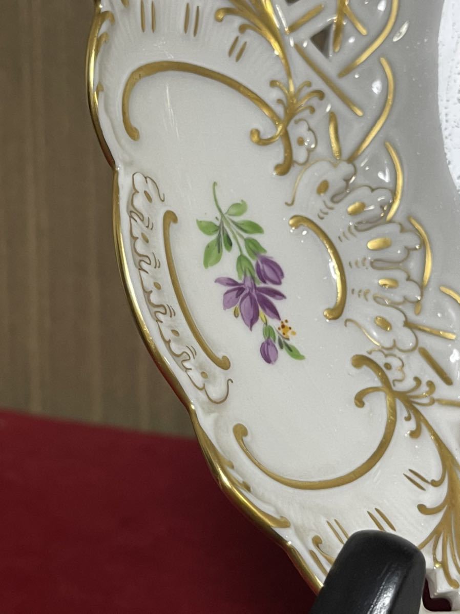 Meissen オールド マイセン 飾り皿 透かし プレート 金彩 花柄 網目