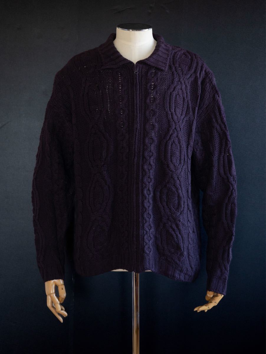 【アイルランド製】70s 80s フィッシャーマンニット ジャケット ヴィンテージ 60s ドライバーズニット アランニット スコットランド
