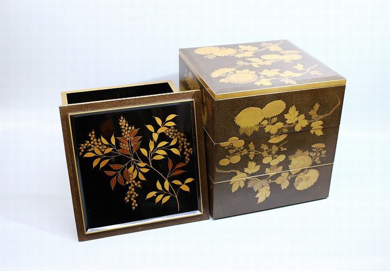 d623 超絶技巧 江戸末期 時代 輪島塗 梨地 金蒔絵 内南天蒔絵 五段