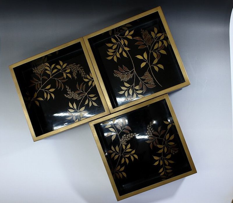 d623 超絶技巧 江戸末期 時代 輪島塗 梨地 金蒔絵 内南天蒔絵 五段