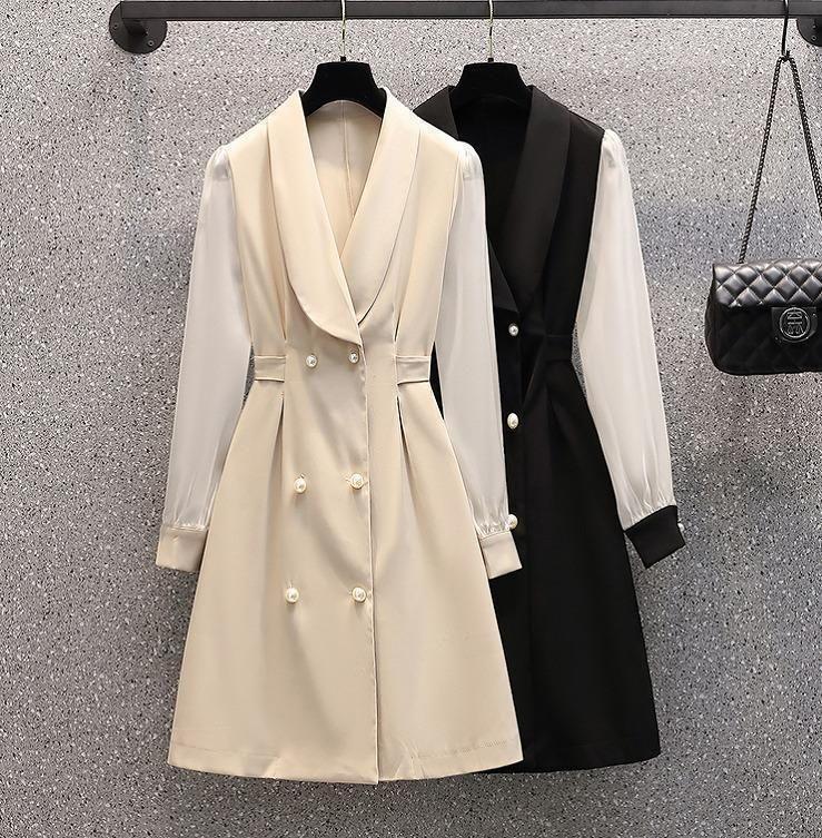 【即納　ベージュ4XL】大きいサイズ　レディース　秋冬　ワンピース　長袖 新品