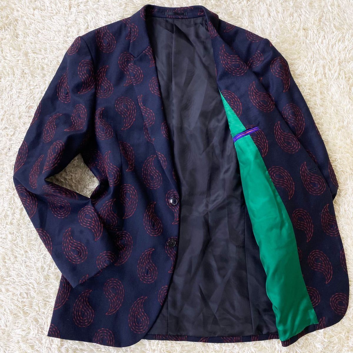 赤字超特価，新作 ポールスミス 溢れ出る高級感 Paul Smith テーラードジャケット L ペイズリー柄 総柄 裏地ライン 高級感 ネイビー 紺 現行タグ(Lサイズ)｜売買されたオークション情報、yahooの商品情報をアーカ Lサイズ