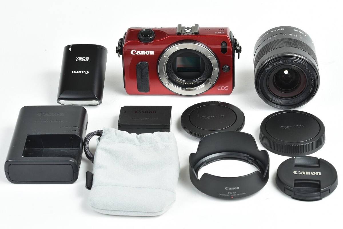 ★極美品★CANON キャノン EOS M レッド EF-M 18-55mm F3.5-5.6 IS STM レンズセット♪/j69