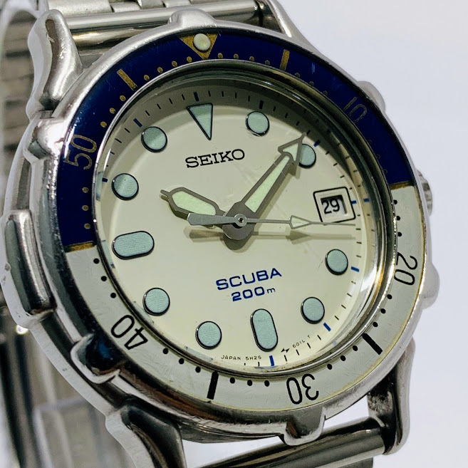 1円～ SEIKO セイコー SCUBA スキューバ 200m 5H25-6050 デイト メンズ