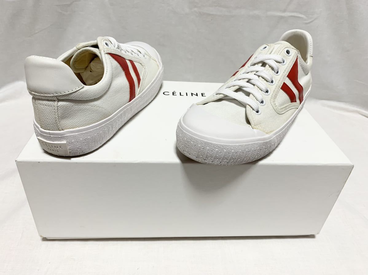 希少 美品 セリーヌ CELINE キャンバス レザー ホワイト 