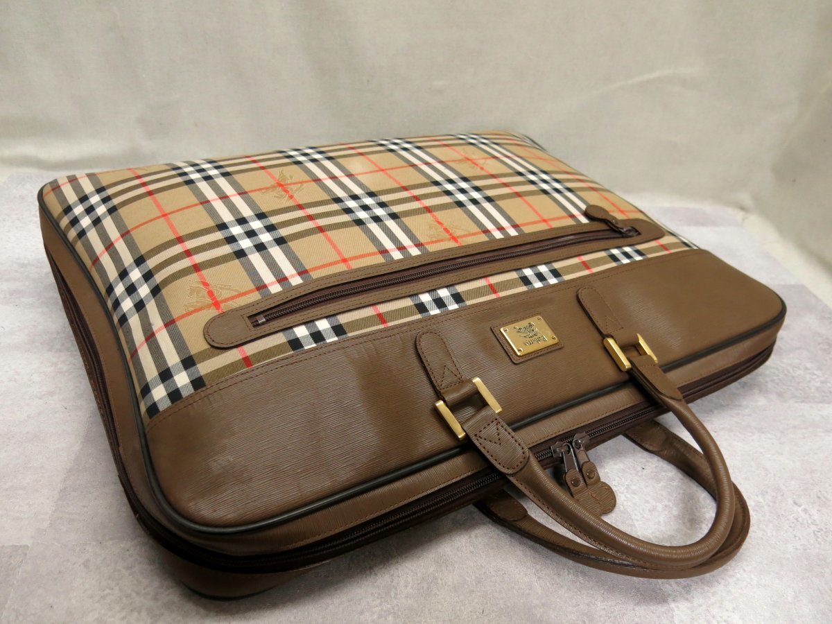 【Burberrys】ノバチェック★ガーメントバッグ★ヴィンテージ★ゴールド金具 ○超美品○BURBERRY バーバリー○ノバチェック○キャンバス カーフ