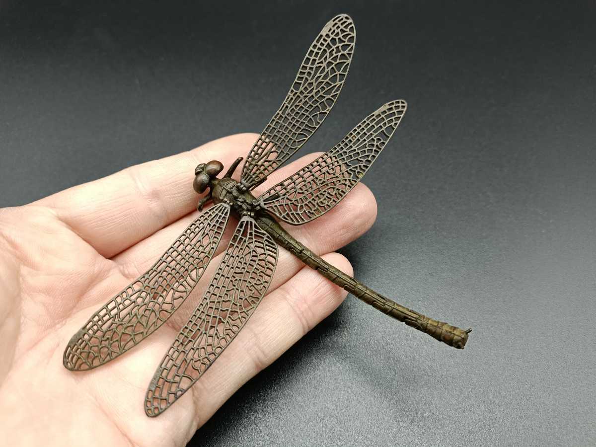 蜻蛉 トンボ 勝虫 金工品 銅製置物 関節可動 茶道具 インテリア 雨宮宗