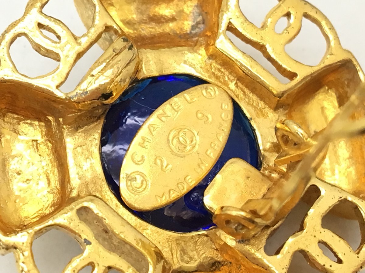 CHANEL 2 5 グリポア イヤリング GP ガラス ゴールド ブルー 
