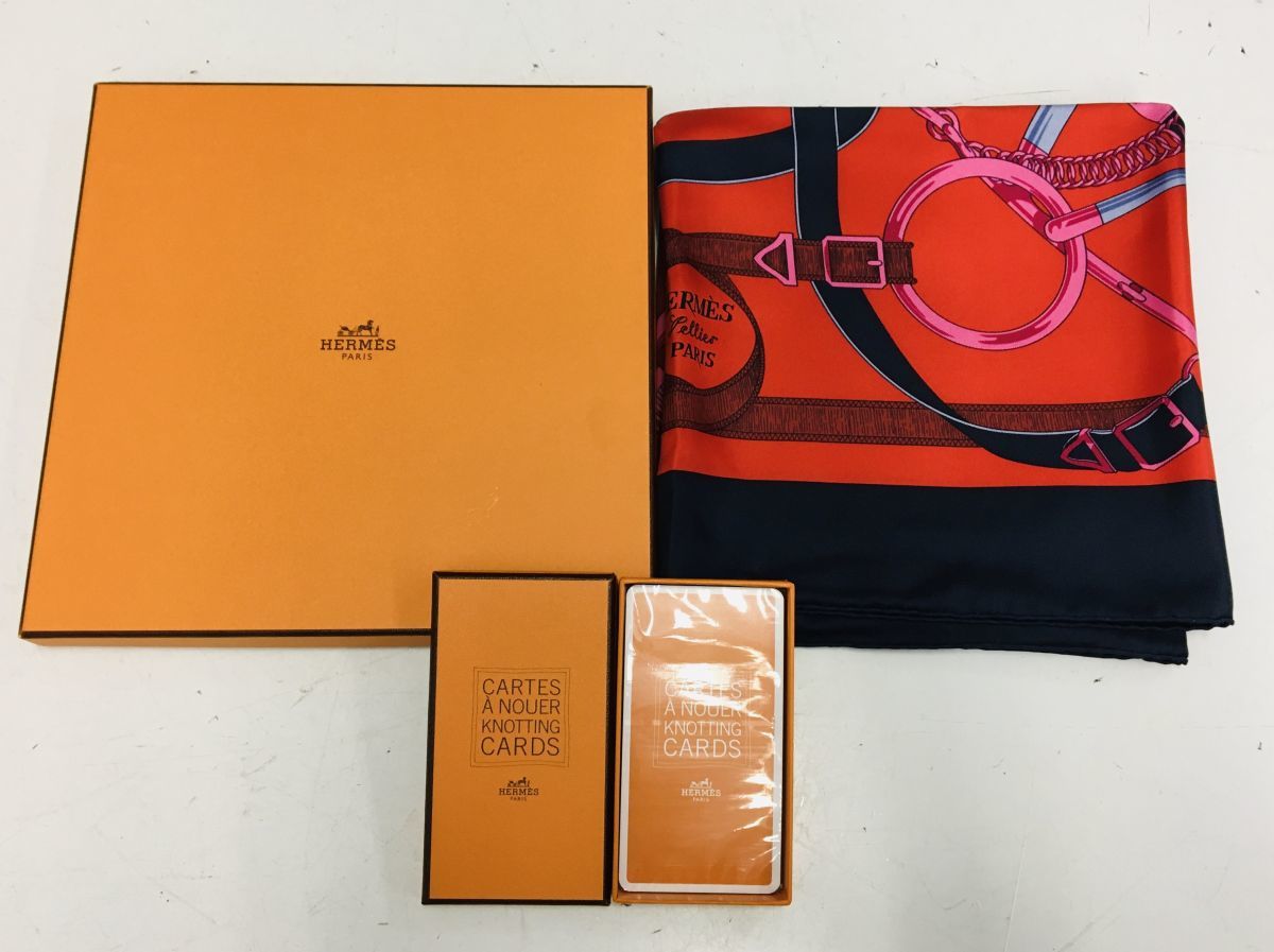 O665-A91-102 HERMES エルメス スカーフ シルク100% ファッション小物 箱付き 約89×89cm ⑤