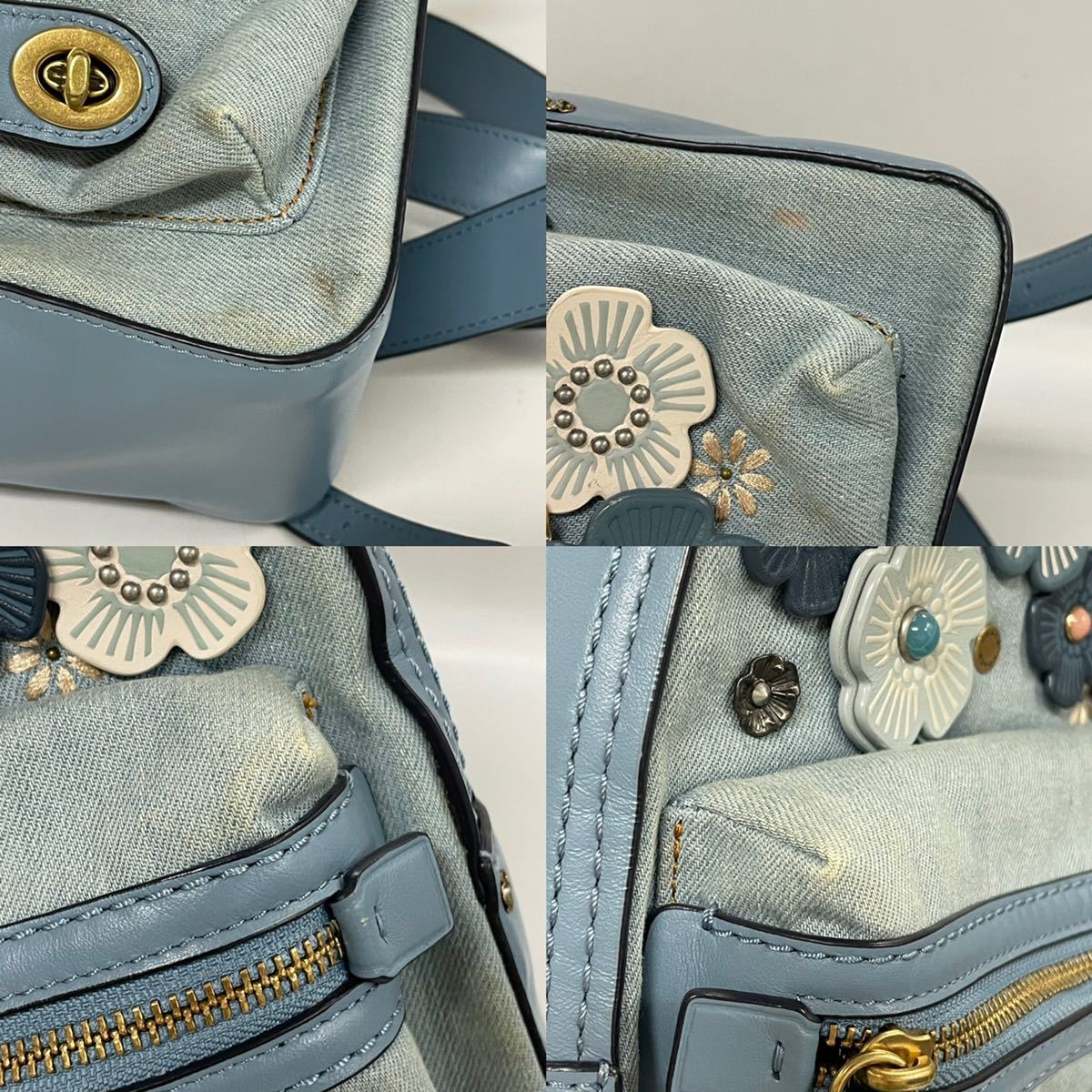 1円スタート COACH / L1821-54068 コーチ デニム レザー フラワー