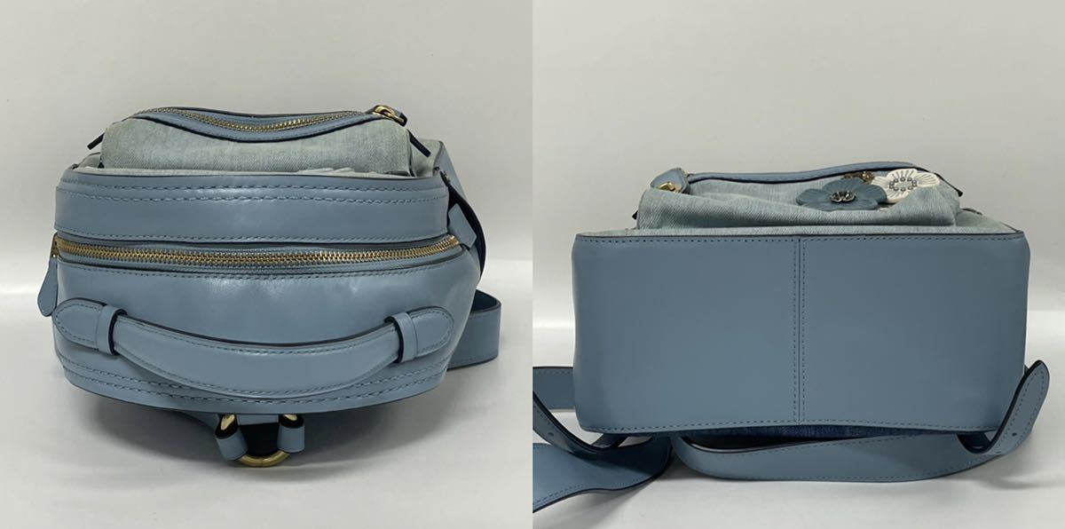 1円スタート COACH / L1821-54068 コーチ デニム レザー フラワー