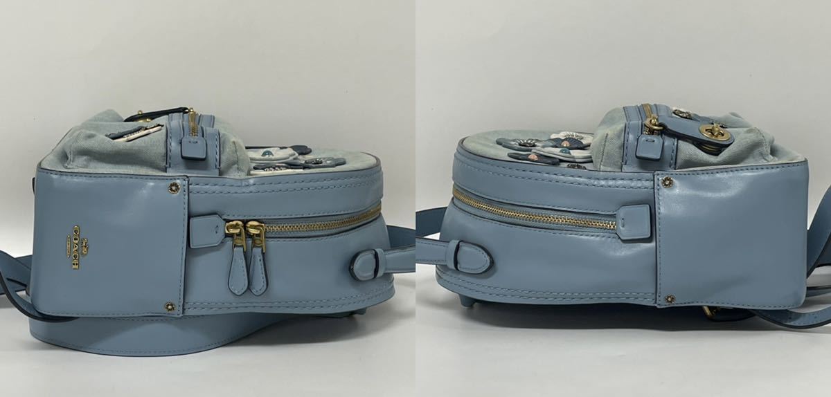100)未使用　コーチ　ネイビー　ブルー　上品リュック 1円スタート COACH / L1821-54068 コーチ デニム レザー フラワー