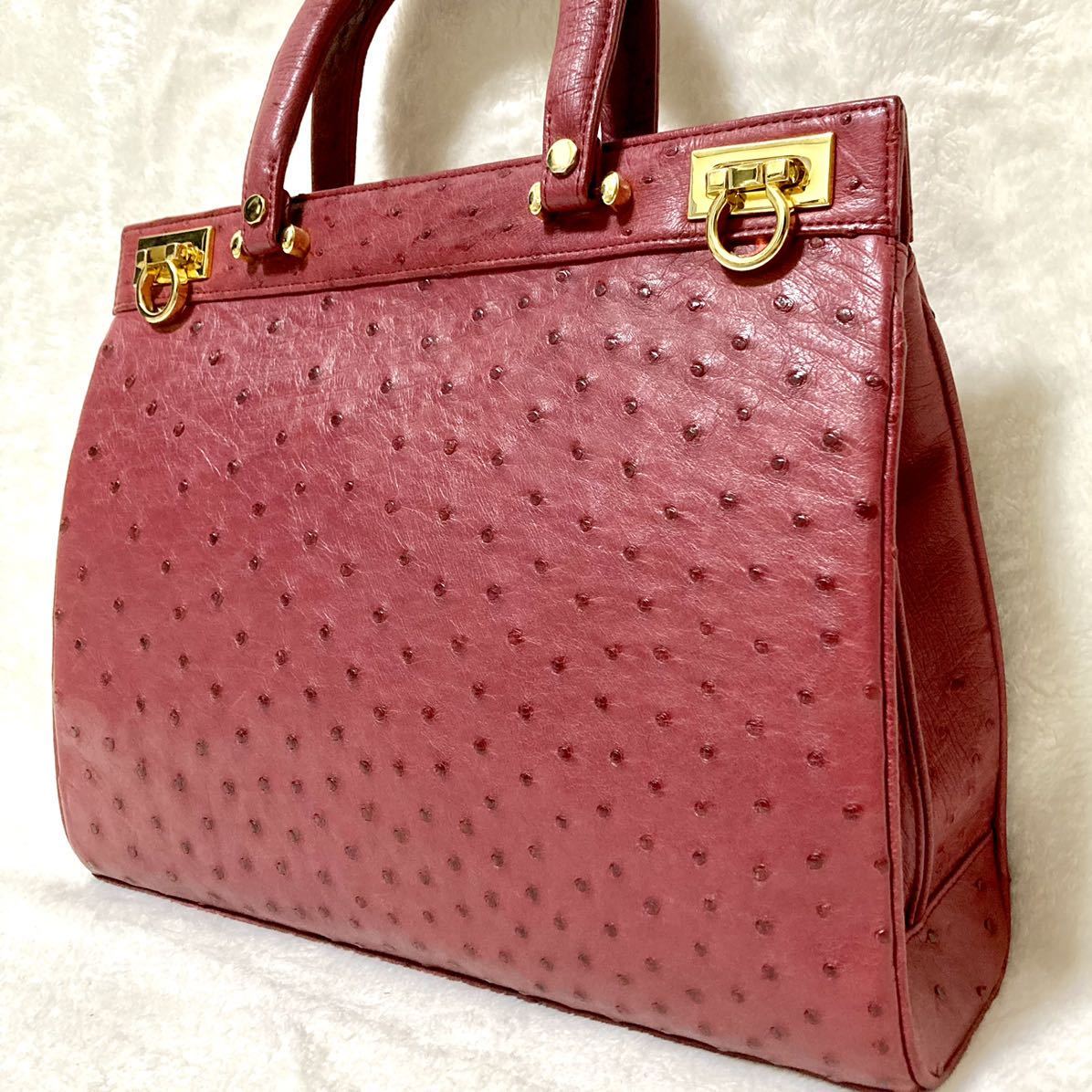 SALE，100%新品 超高級品 定20万超 オーストリッチ ハンドバッグ エキゾチックレザー 本革 ダチョウ ガンチーニ 金具 ゴールド JRA 好きオススメ 赤(オーストリッチ)｜売買されたオークション情報、yahooの商 オーストリッチ