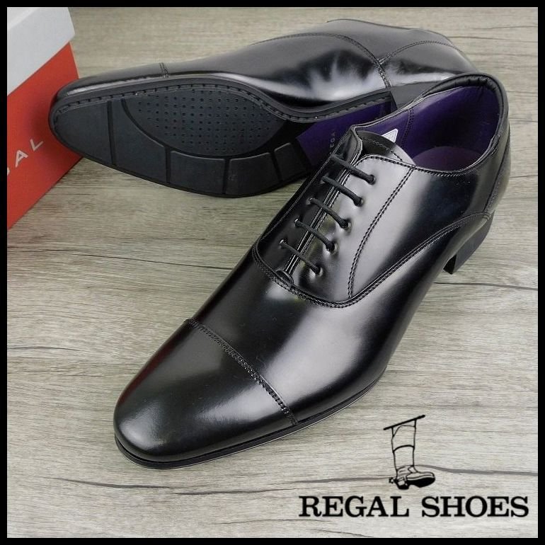 B1771 新品 1円～★REGAL リーガル★25cm 黒 内羽根式 ストレートチップ ビジネスシューズ セミマッケイ式 日本製 スクラッチタフレザー Q1