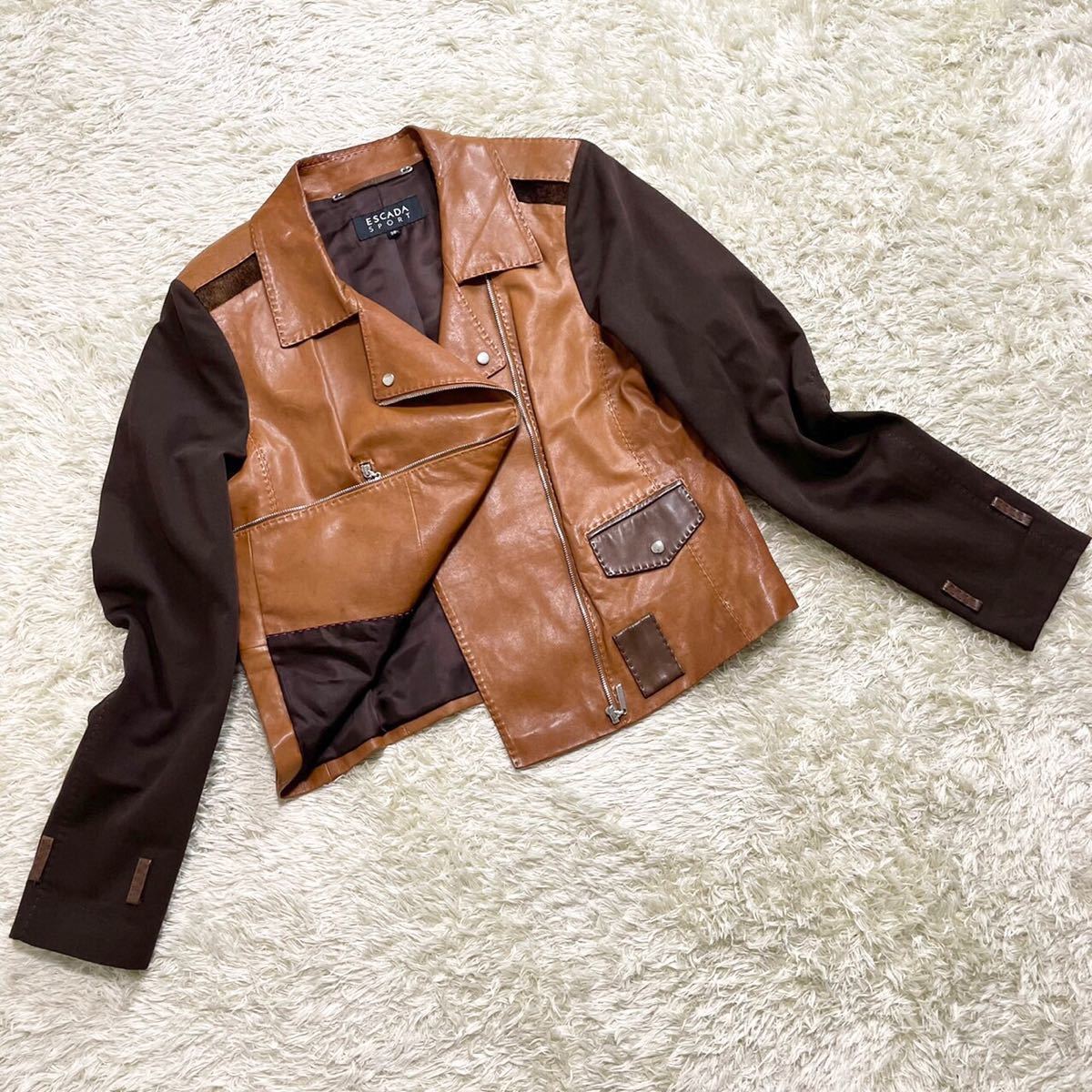 新品同様】ESCADA/エスカーダ 異素材切り替えライダース/レザー 