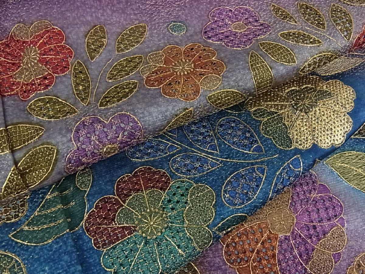スワトウ刺繍 汕頭刺繍 総刺繍 相良刺繍 花美人着物□中国三大刺繍 