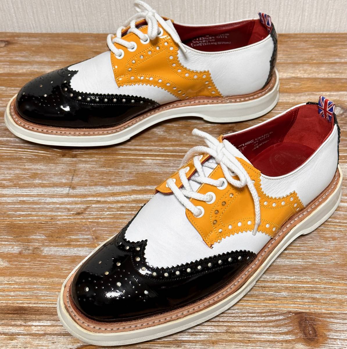 極美品！ Church's チャーチ FARTHINGTON 英国製 四都市 ウイングチップ ゴルフシューズ 7.5G 26.5㎝ 革靴 エナメル レザーシューズ