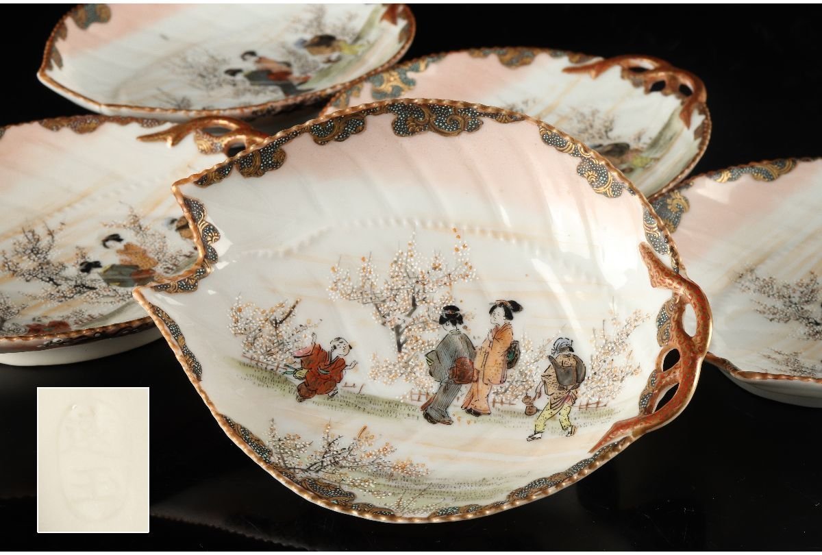  URA 九谷焼/明治手/青粒金襴手花見図桜葉形皿5客/4-12-123 検 骨董/小鉢/小皿/銘々皿/向付/九谷/薩摩(皿)｜売買されたオークション情報、yahooの商品情報をアーカイブ公開 - オークファン 九谷