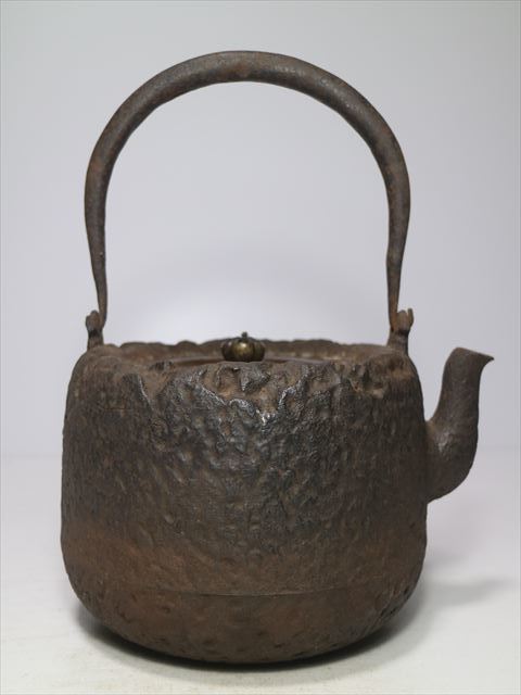 龍文堂 鉄瓶 煎茶道具 時代物 花押 安之助 刷毛目地紋 岩肌道安形 時代