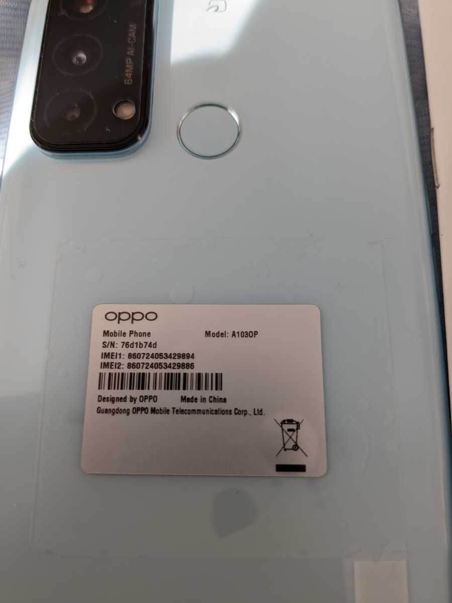 OPPO Reno5a 6.5インチ メモリー6GB ストレージ128GB アイスブルー