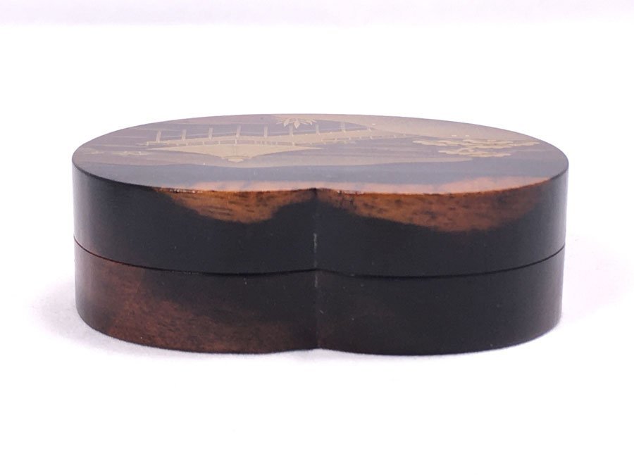 北浜宗貴 黒柿浮御堂蒔絵州浜香合 共箱 共布 茶道具 宗貴 香合 北浜宗貴