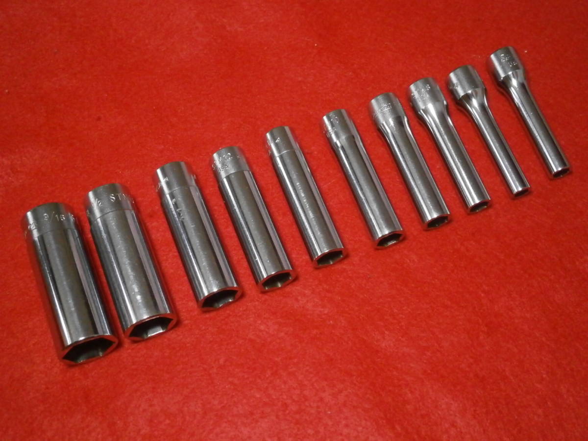 スナップオン Snap-on 差込1/4sq 6.3mm ディープソケット 10個 セット インチサイズ STM6~18 ディープ 6角 旧ロゴ