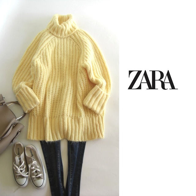 ザラ　ZARA　　M～Lサイズ　オフタートル長袖セーター　イエロー　