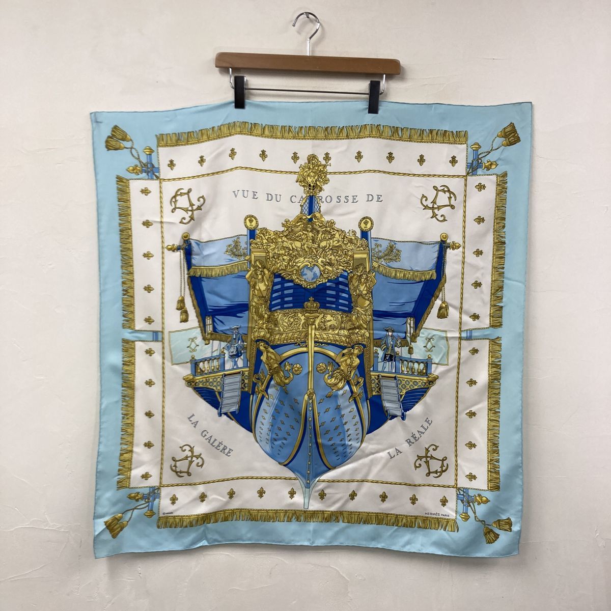エルメス カレジェアン140 ショール 魔法の杖傘 ブルージーン カシミヤ 