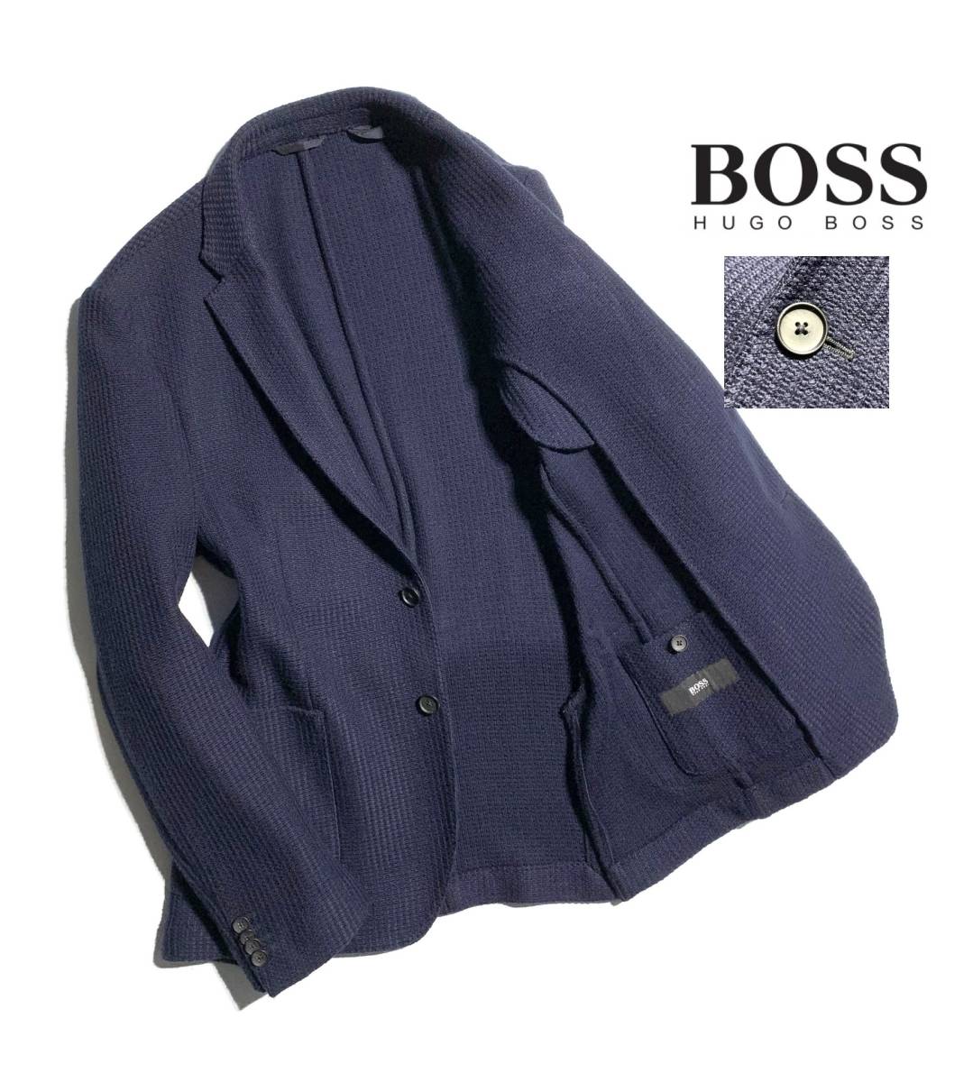 最高級【定価7万超】HUGO BOSS ヒューゴボス ニット テーラードジャケット 50(L相当) ウール 2B Nold1-J メンズ ネイビー 国内正規