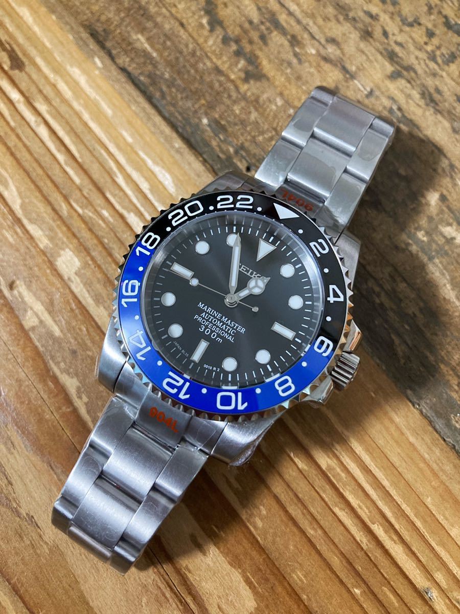 Custom Seiko Watch Mod - | Black Vintage GMT Sub 40mm Diver Strap