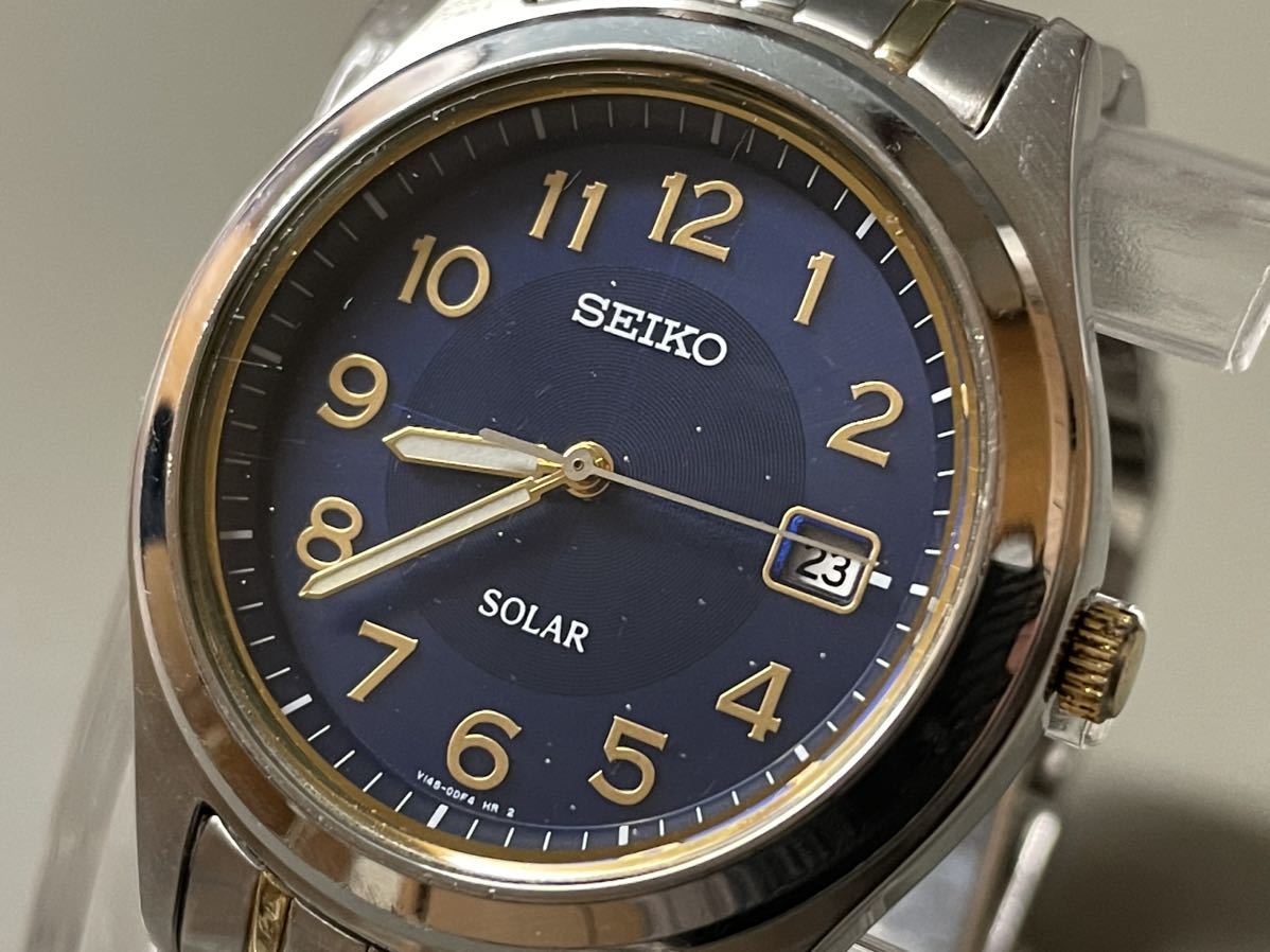 1円〜◇SEIKO セイコー SOLAR ソーラー V145-0BV0 ネイビー文字盤