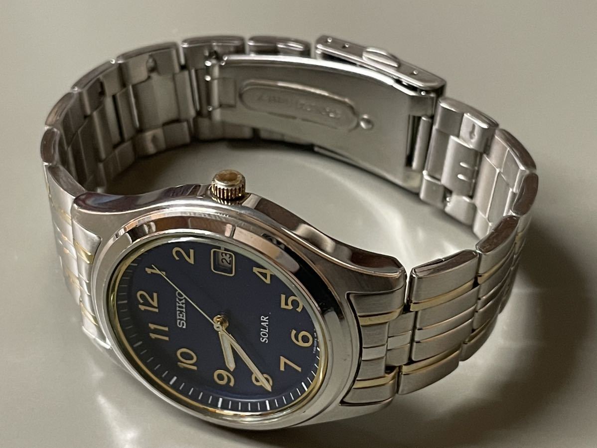1円〜◇SEIKO セイコー SOLAR ソーラー V145-0BV0 ネイビー文字盤