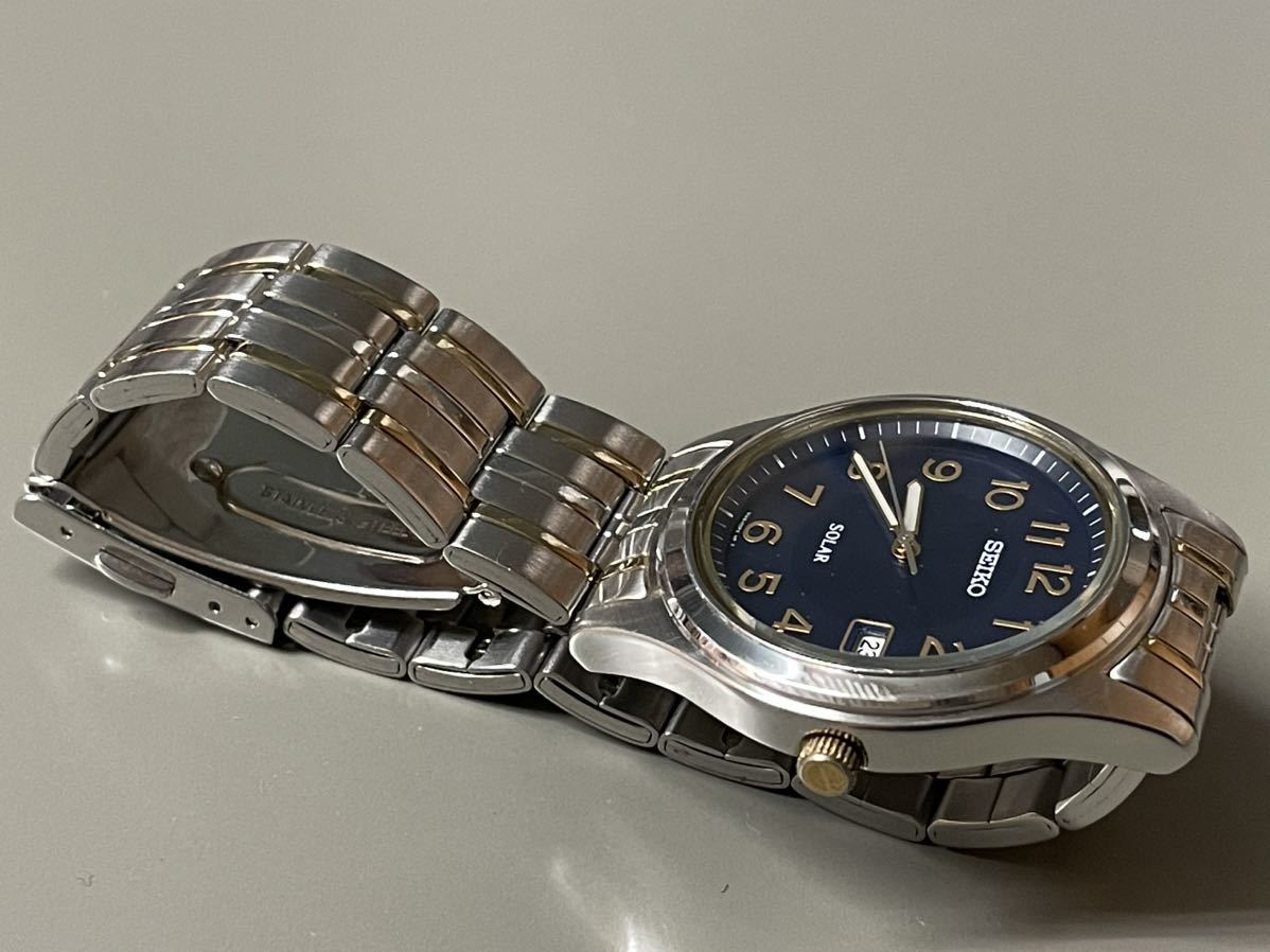 1円〜◇SEIKO セイコー SOLAR ソーラー V145-0BV0 ネイビー文字盤