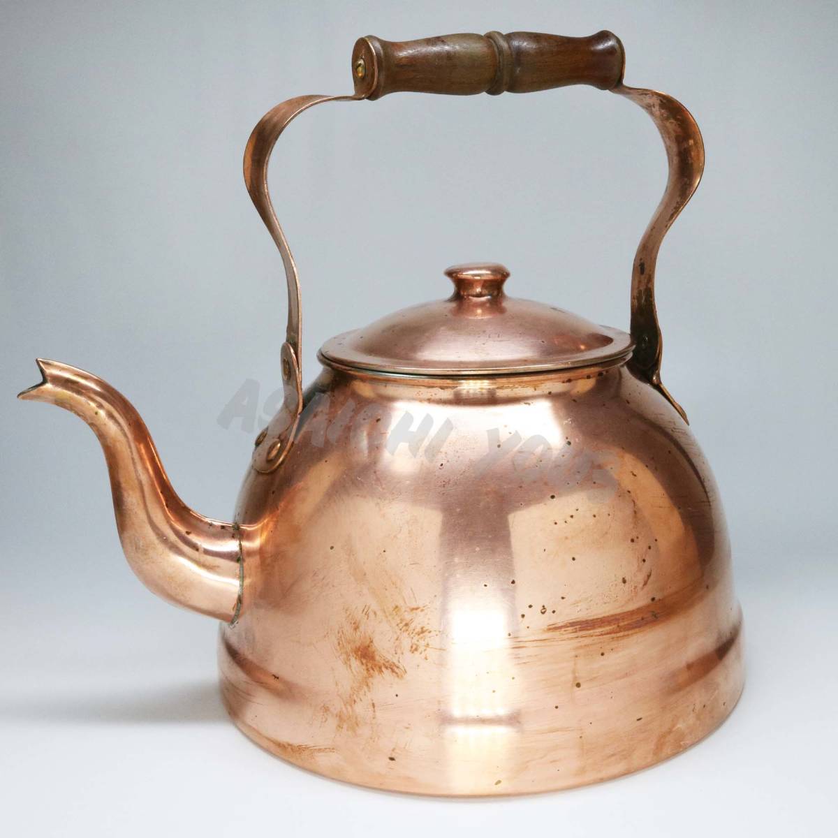 【オールドアメリカン】ポルトガル製 ヴィンテージ コッパーケトル 銅 木製ハンドル/コーヒーポット、インテリア、アウトドアに♪