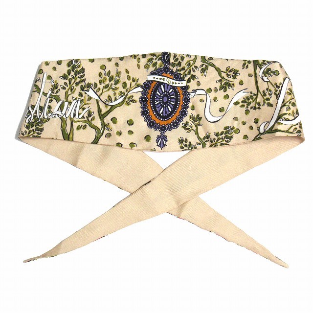 美品 クリスチャンディオール Christian Dior シルク100％ ロゴ イラスト スカーフ リボン ヘアバンド バンダナ ヘアアクセサリー△12