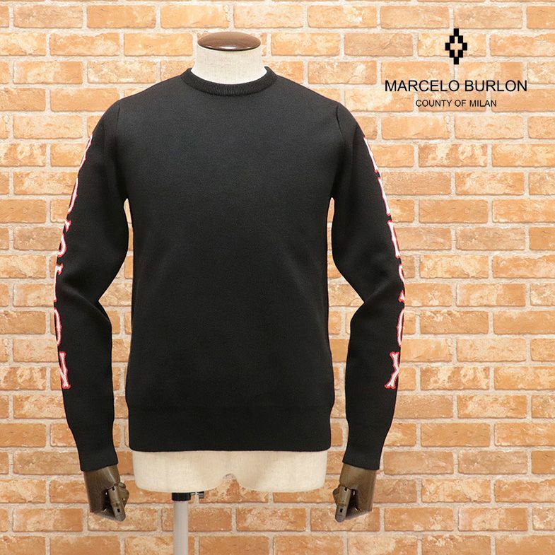 1円/秋冬/MARCELO BURLON/Sサイズ/丸首ニット CMHE004F189181008800 BT RED SOX KNITWEAR イタリア製 MLBコラボ 新品/黒/ブラック/fb835/