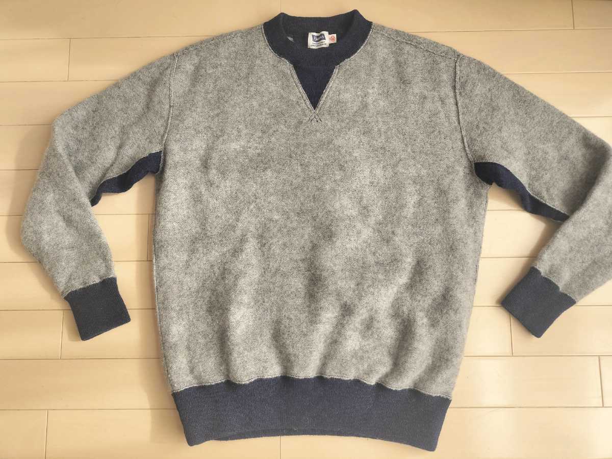 フェローズ　ウールニット サイズ40 ネイビー×グレー　両Vタイプ　ツートン セーター