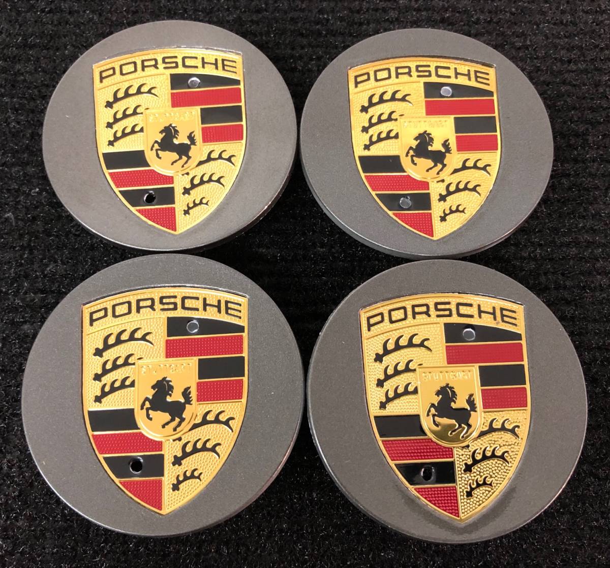 ポルシェ 65mm グレー・ゴールド 新品 4個セット 純正ホイールセンター 