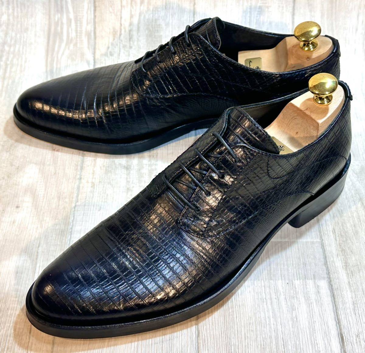 EMPORIO ARMANI エンポリオ・アルマーニ◆25cm 39.5◆ITALY製◆プレーントゥ 革靴 本革 ビジネスシューズ ドレスシューズ 紐靴 メンズ 黒