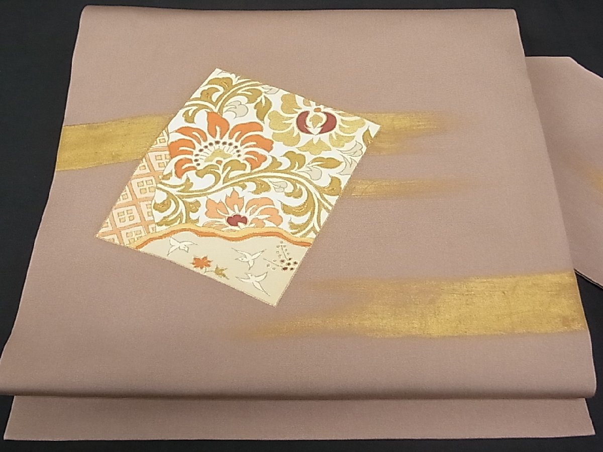 正絹 草花文 九寸名古屋帯 逸品 手描き 平和屋着物○塩瀬 作家物