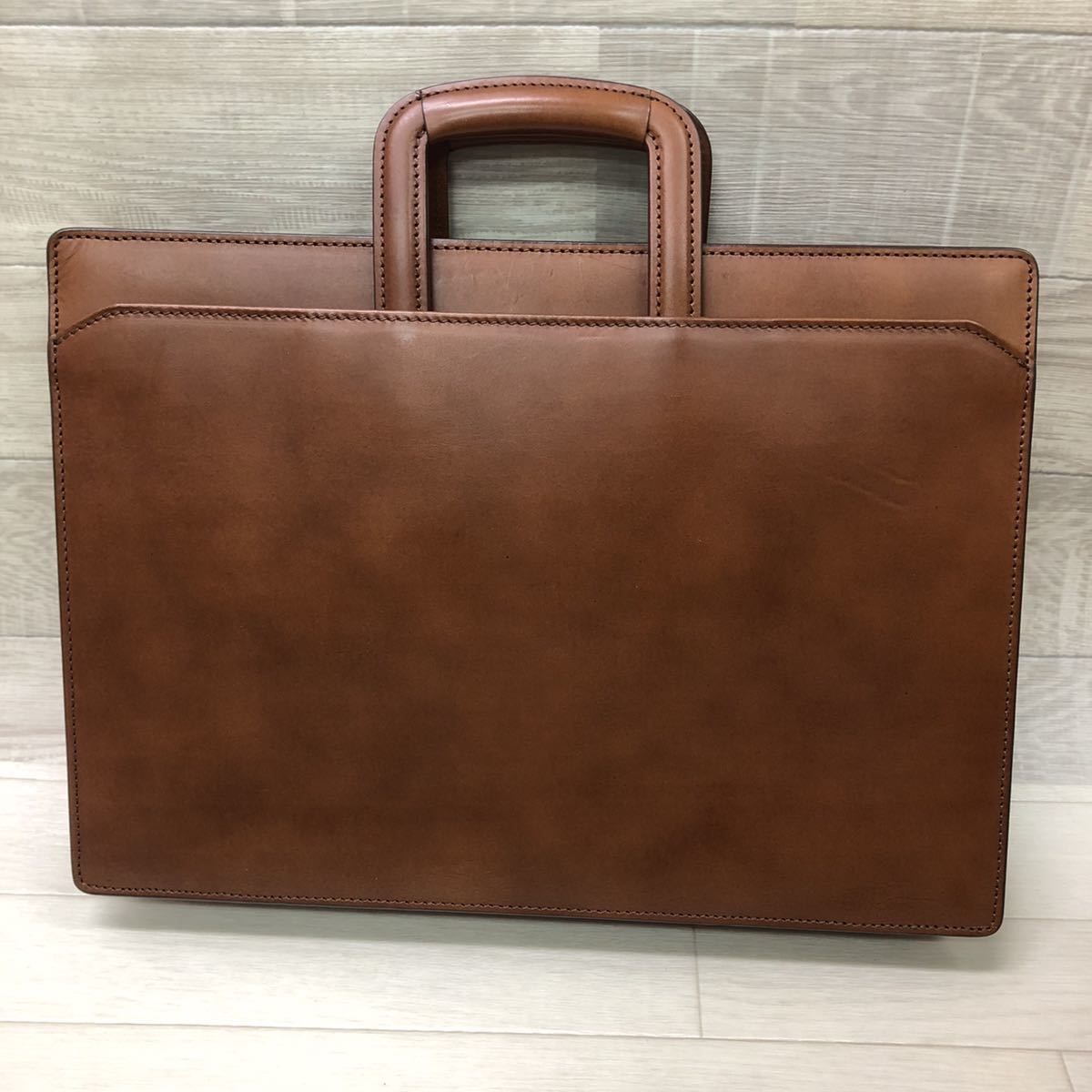 中古 美品 ブリーフケース 書類カバン ビジネス レザー 革 ブラウン 茶 