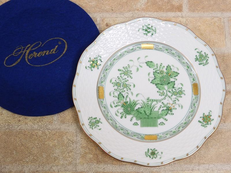 良品! HEREND/ヘレンド インドの華 グリーン デザートプレート 19cm