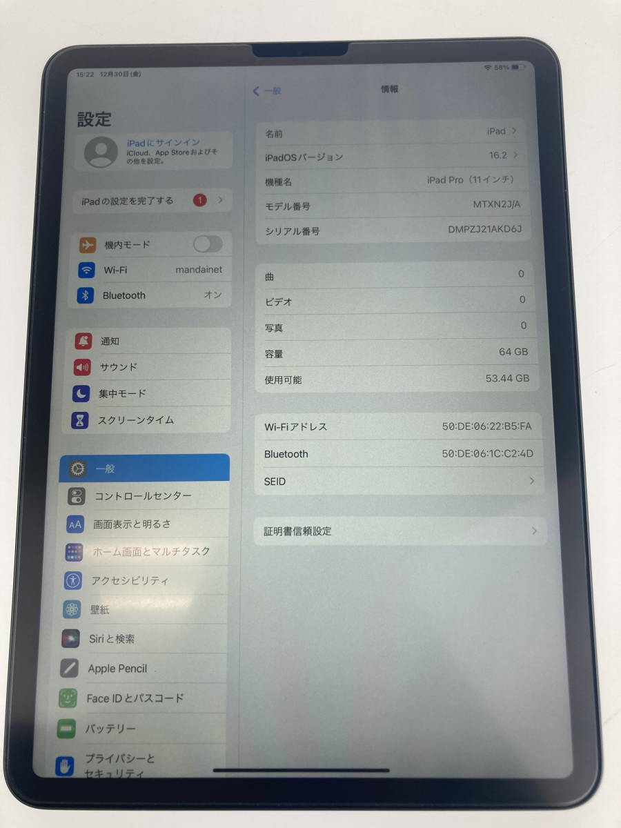 Apple iPad Pro 11インチ 第1世代 Wi-Fiモデル 64GB MTXN2J/A 現状品